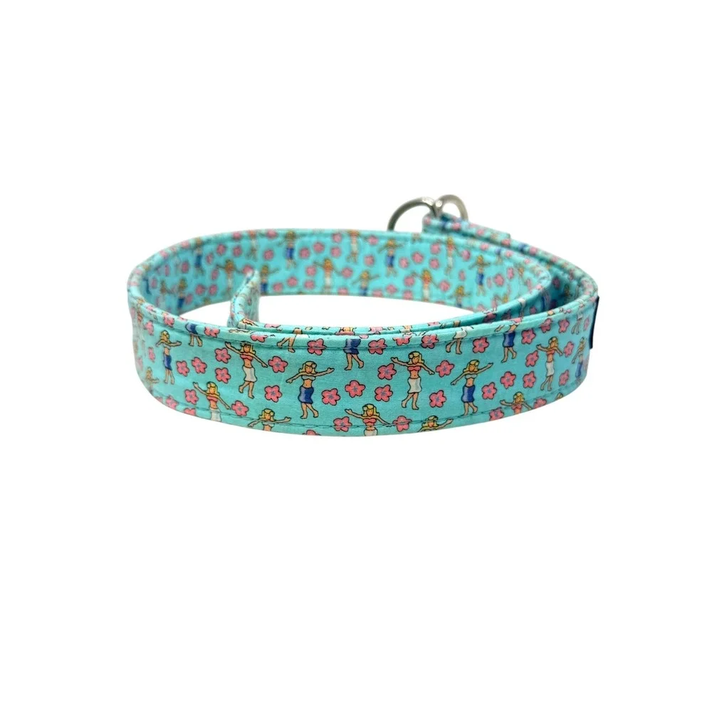 Vineyard Vines Womens Hula Girl Hibiscus D-Ring Belt Turquoise Blue Cotton Small